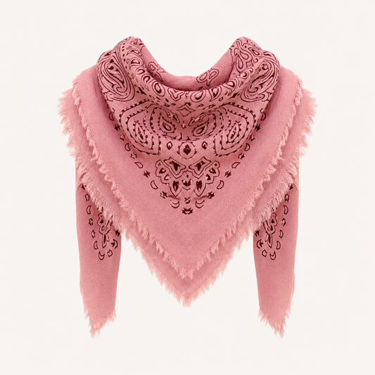 Rose Paisley Wool Blend Frayed Square Scarf