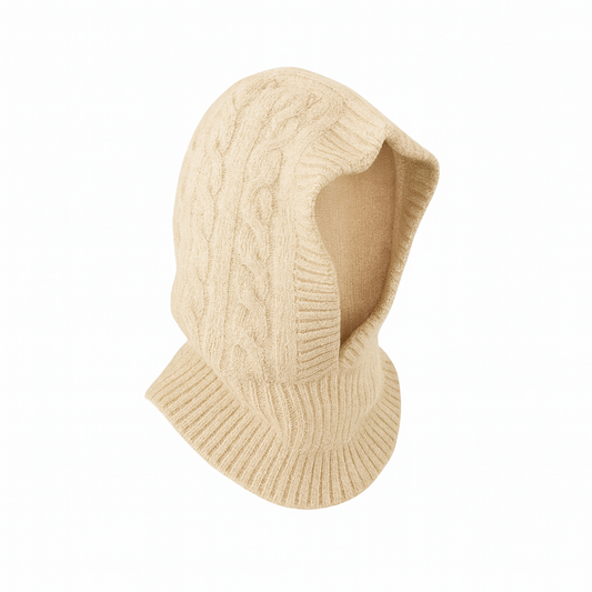 Cable Knitted Hood Balaclava in Cream