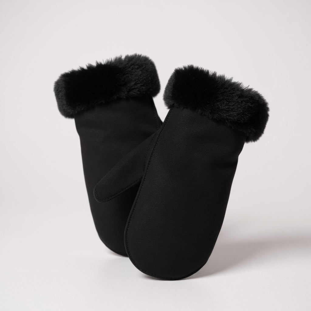Black Faux Shearling Mittens