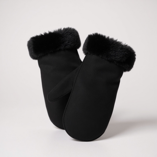 Black Faux Shearling Mittens