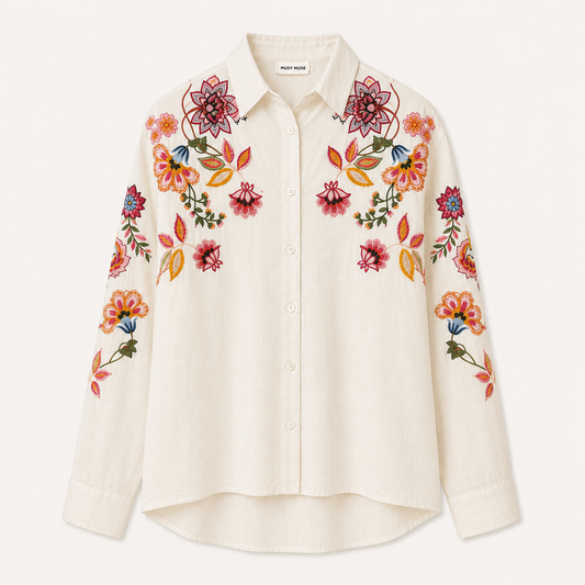 Cream Embroidered Cotton Shirt