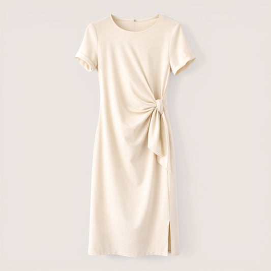 Cream Tie Front T-Shirt Dress