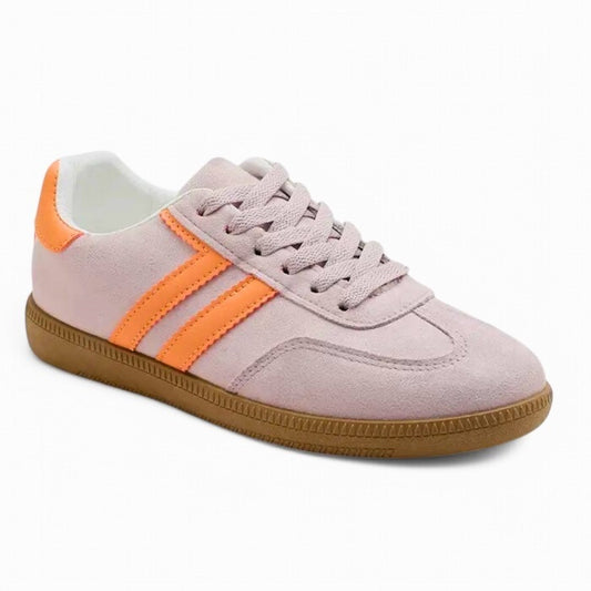 Lilac with Orange Stripe Suede Effect Trainer
