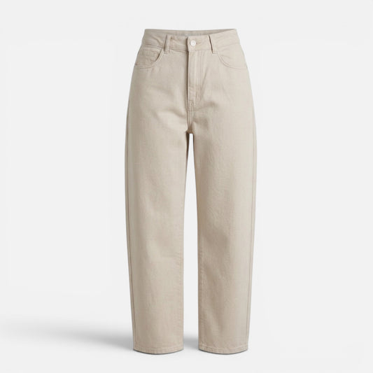 Beige Barrel Stretch Jeans