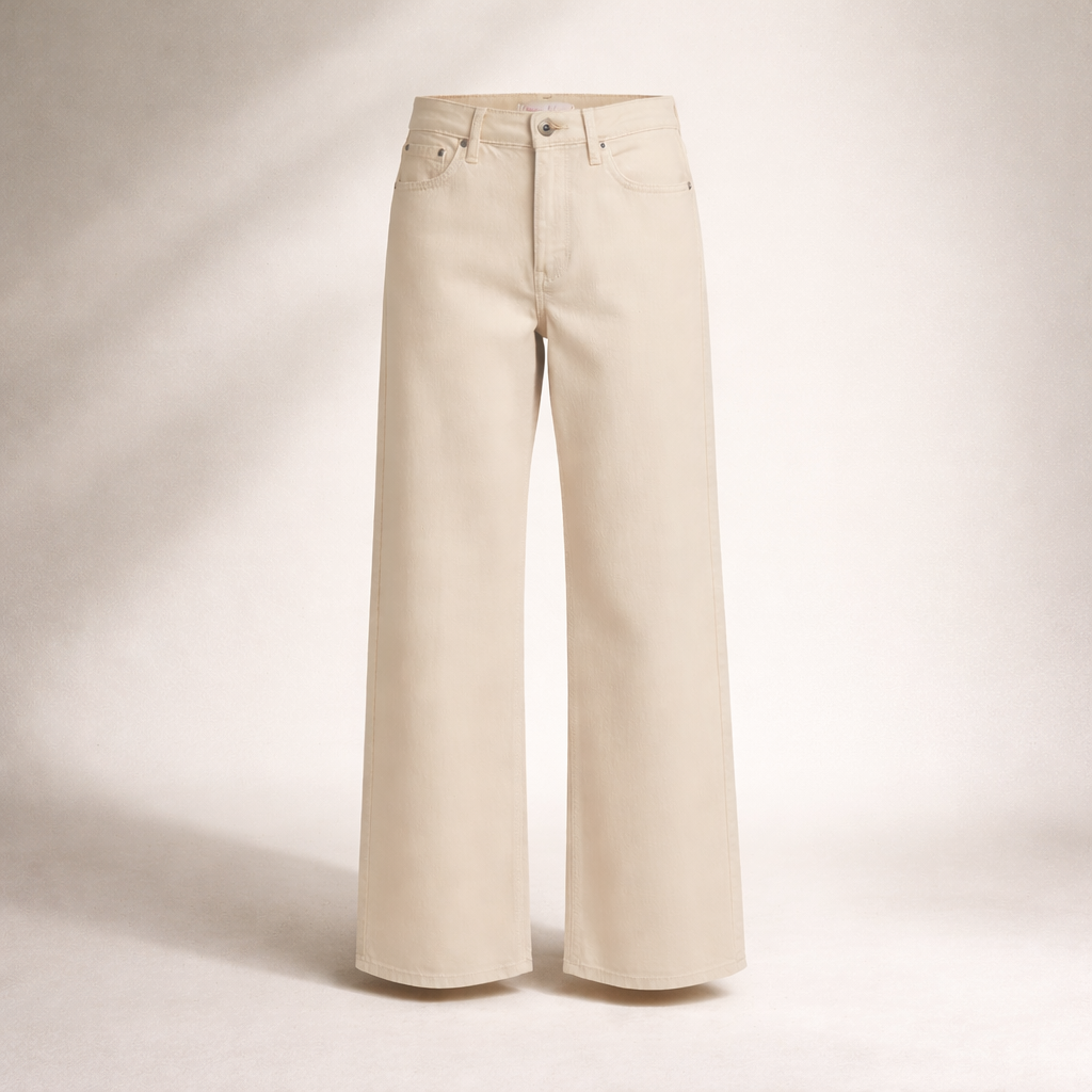 Beige High Waist Stretch Wide Leg Jeans