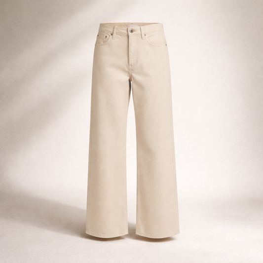 Beige High Waist Stretch Wide Leg Jeans