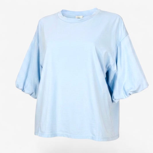 Blue Cotton Puff Sleeve T-Shirt