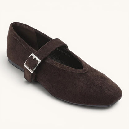 Feather & Sole brown faux suede ballerina flat with a padded inner and flexible sole.