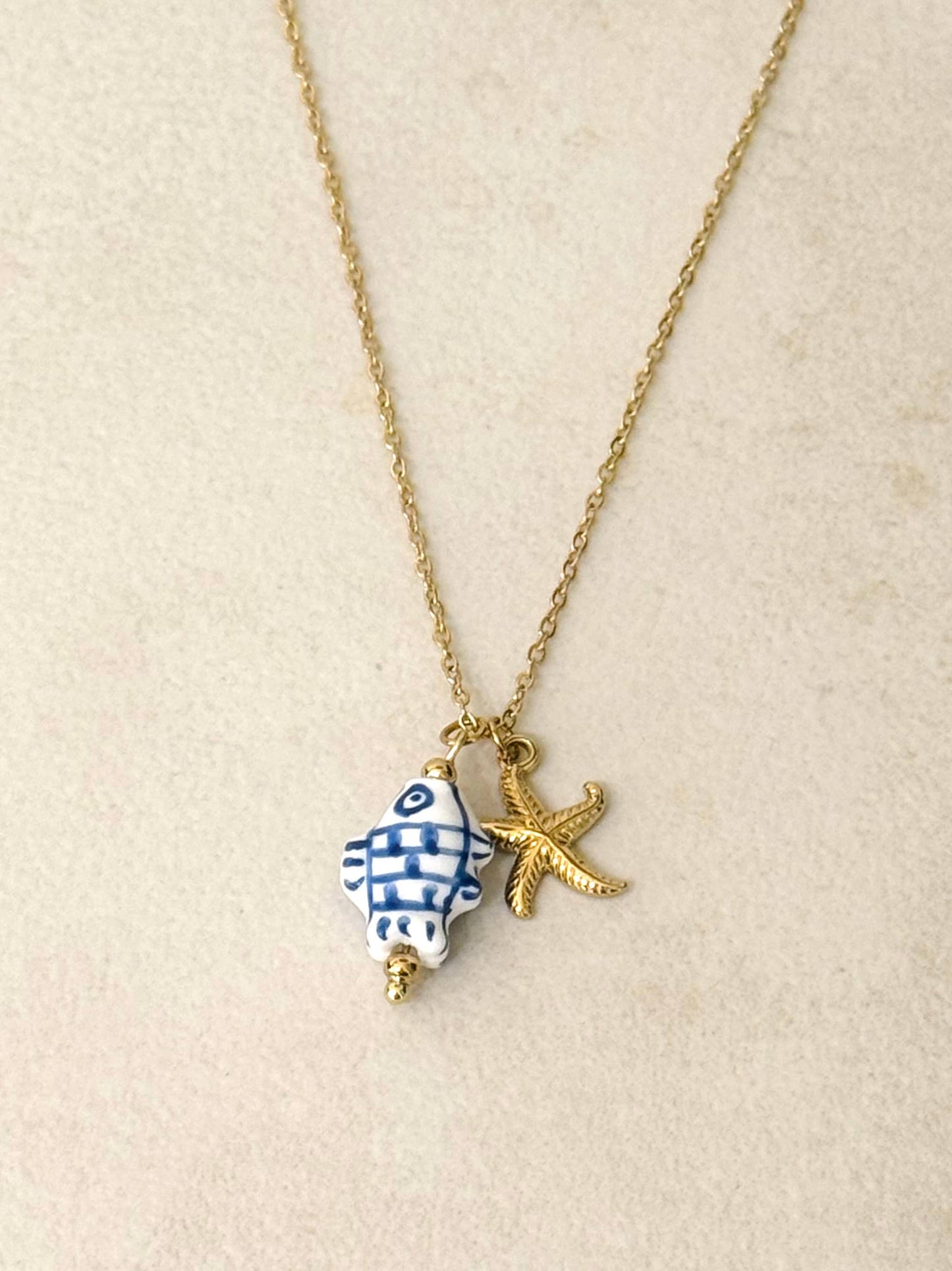Ceramic Fish & Starfish Charm Necklace