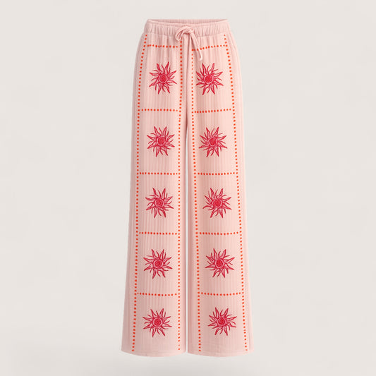 Cotton Embroidered Drawstring Trousers