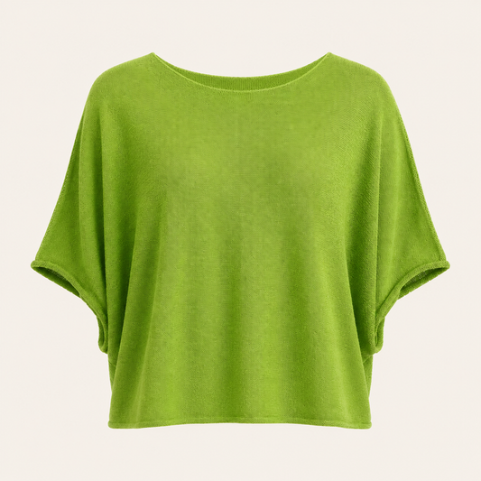 Feather & Sole green lightweight cotton knit top with a relaxed fit.