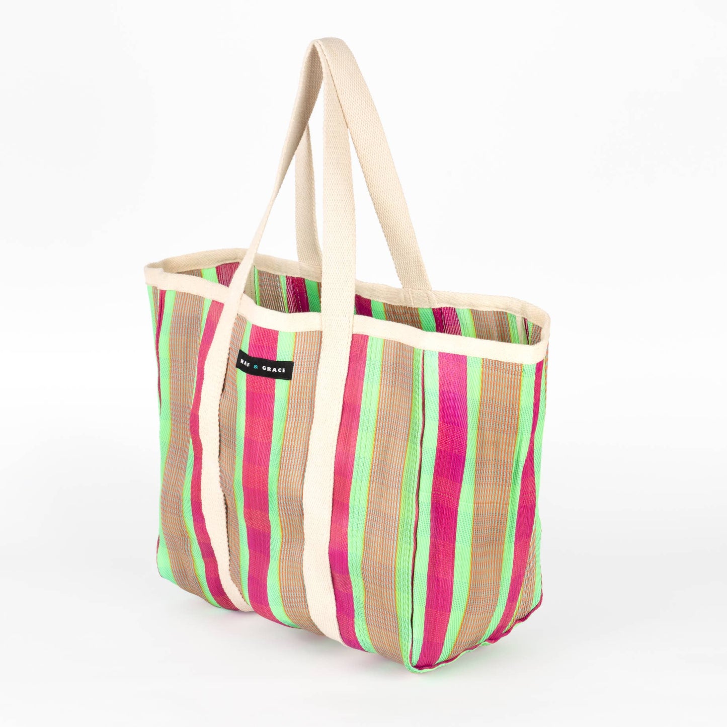 Green/Pink Striped Beach/Tote Bag