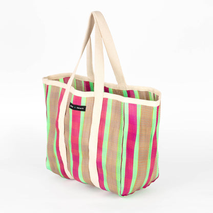 Green/Pink Striped Beach/Tote Bag