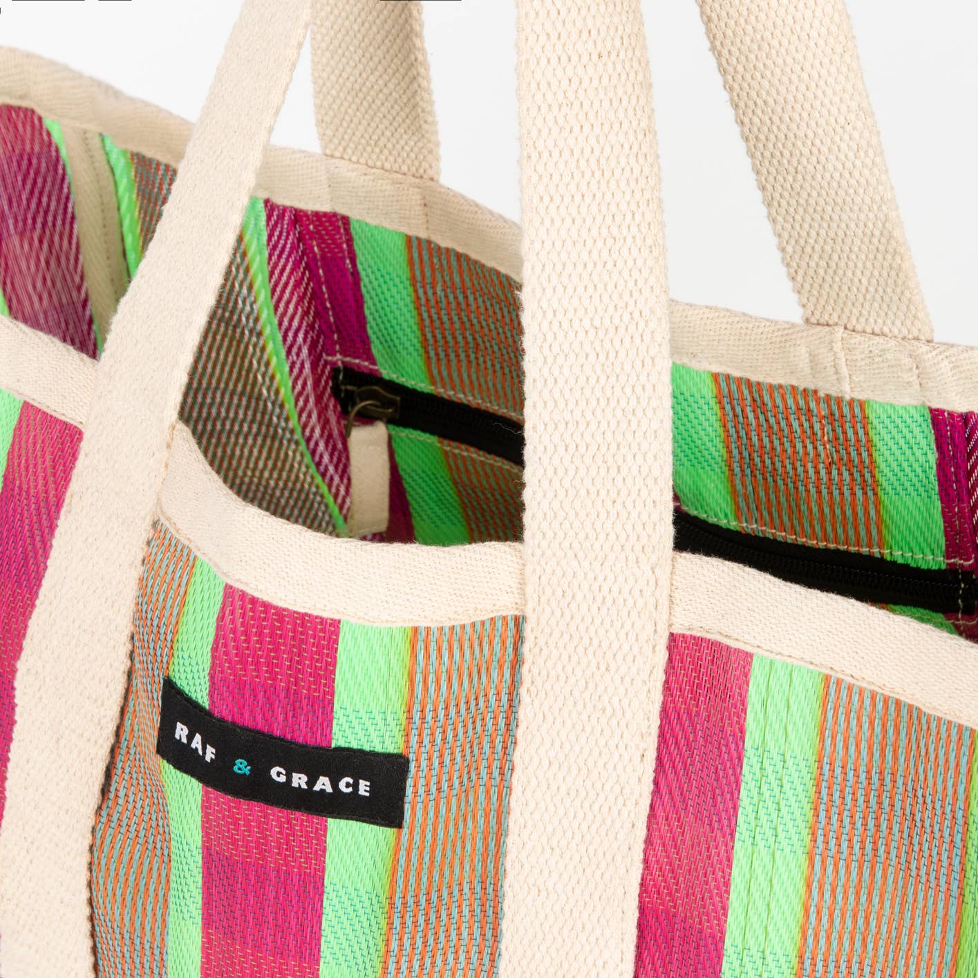 Green/Pink Striped Beach/Tote Bag