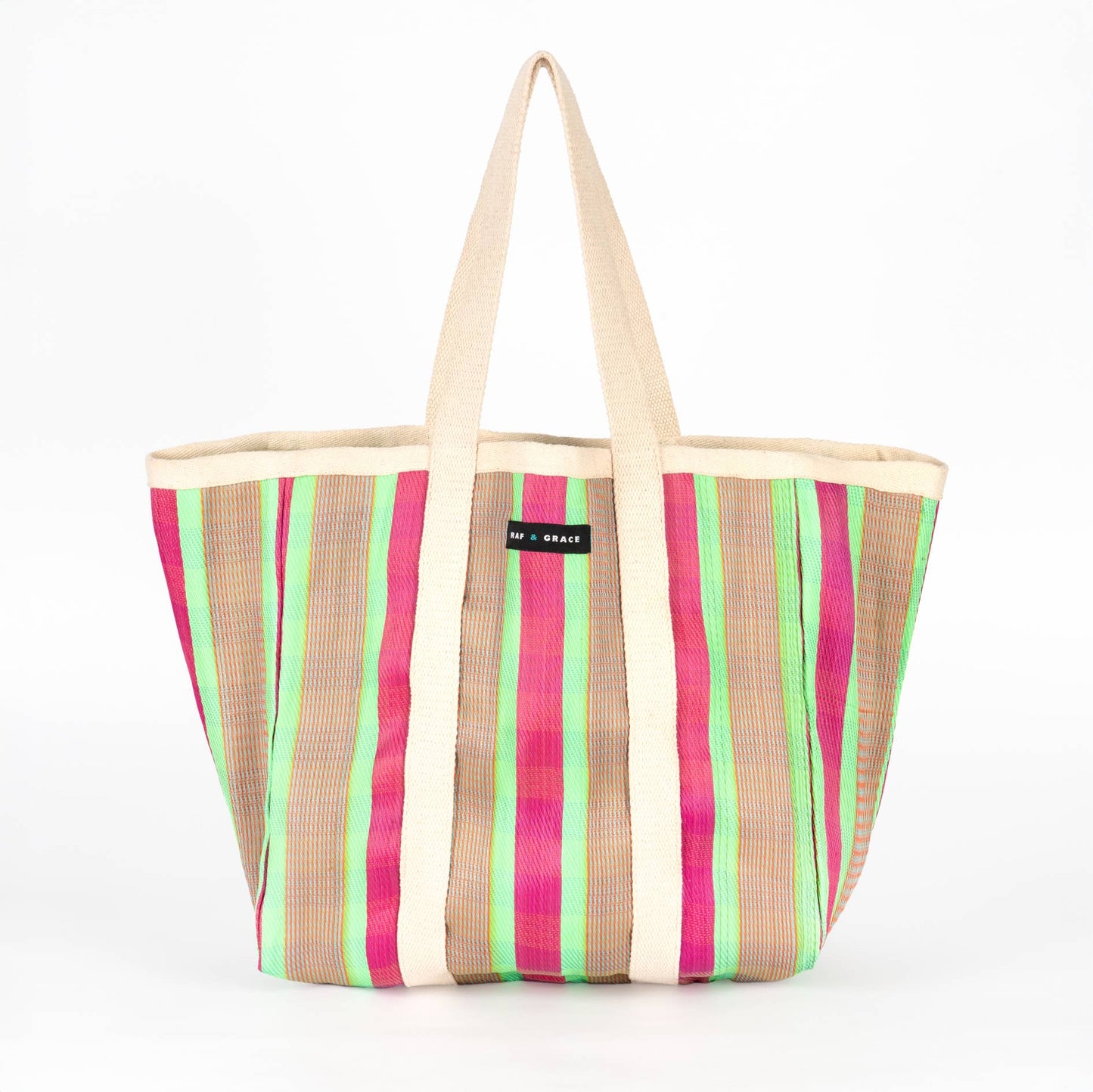 Green/Pink Striped Beach/Tote Bag