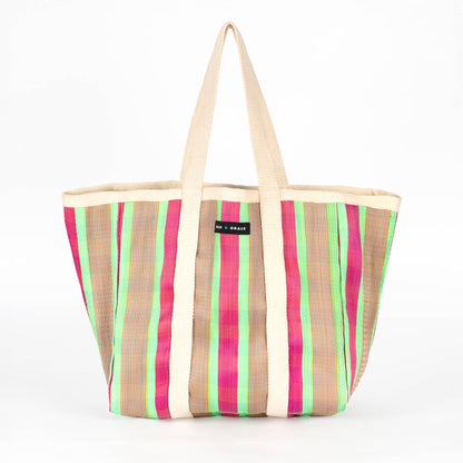 Green/Pink Striped Beach/Tote Bag