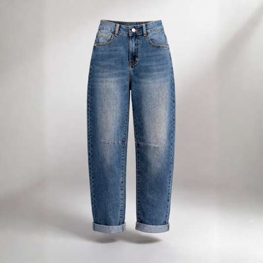 Mid Blue Denim Stretch Barrel Leg Jeans