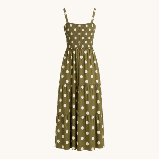 Feather & Sole olive green polka dot dress.