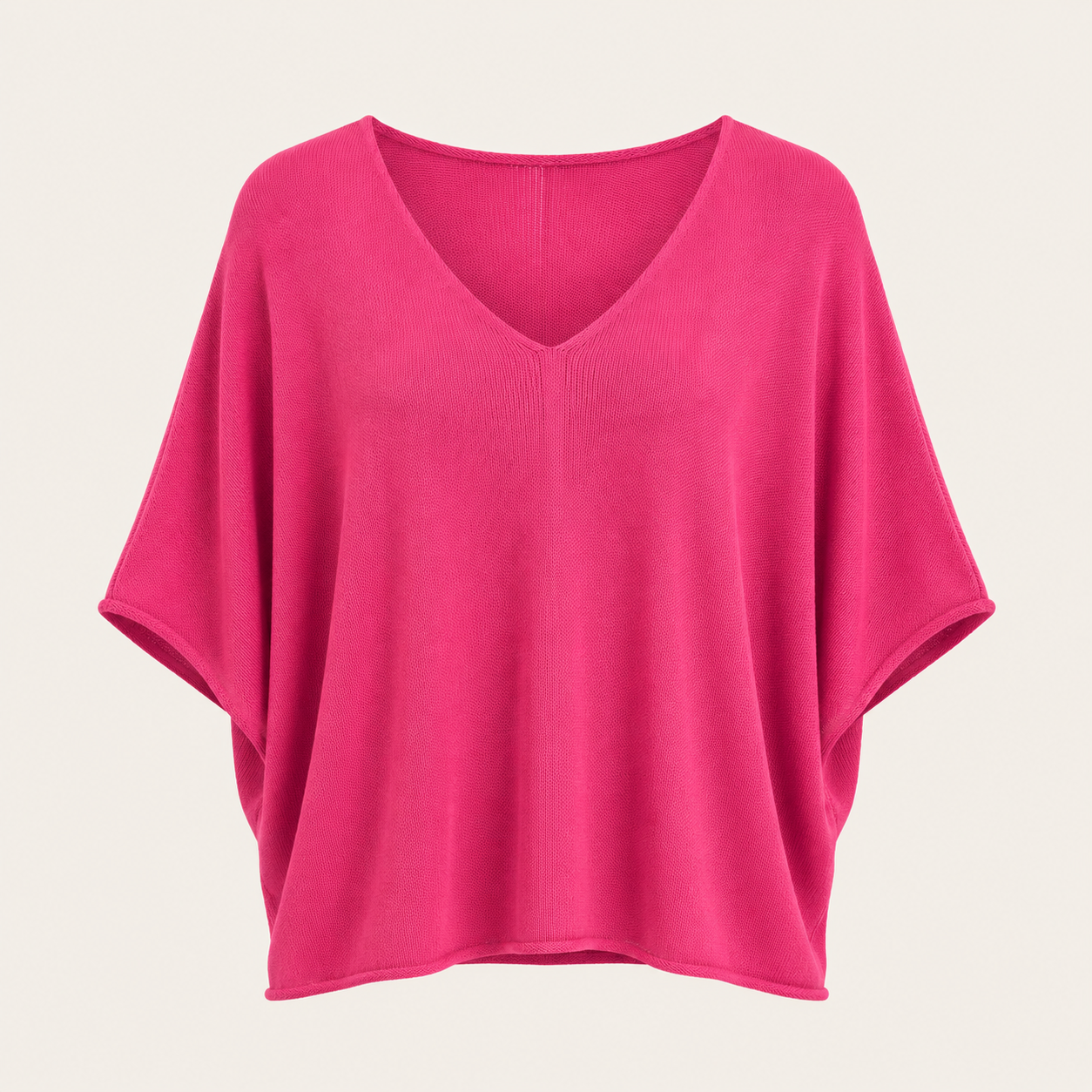 Feather & Sole pink V-neck lightweight cotton knit batwing top.