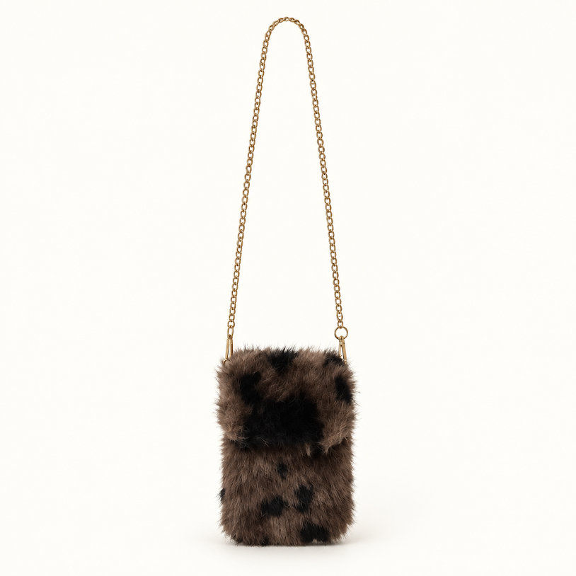 Cheetah Faux Fur Gold Chain Strap Small Cross Body Bag