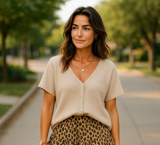 Cream Alpaca Mix Short Sleeve Cardigan