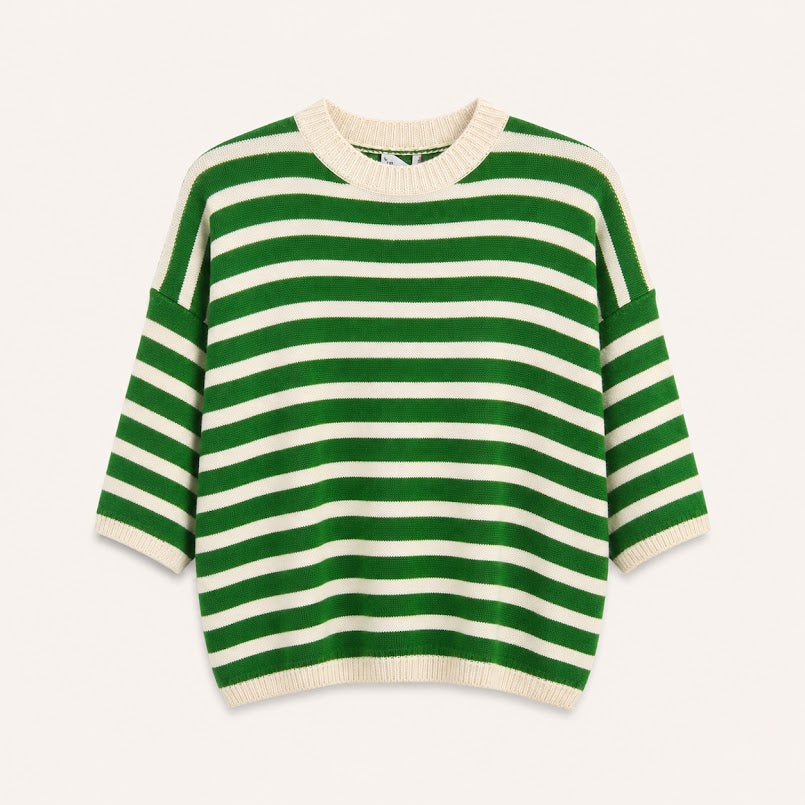 Green and Cream Stripe 3/4 Alpaca Knitwear