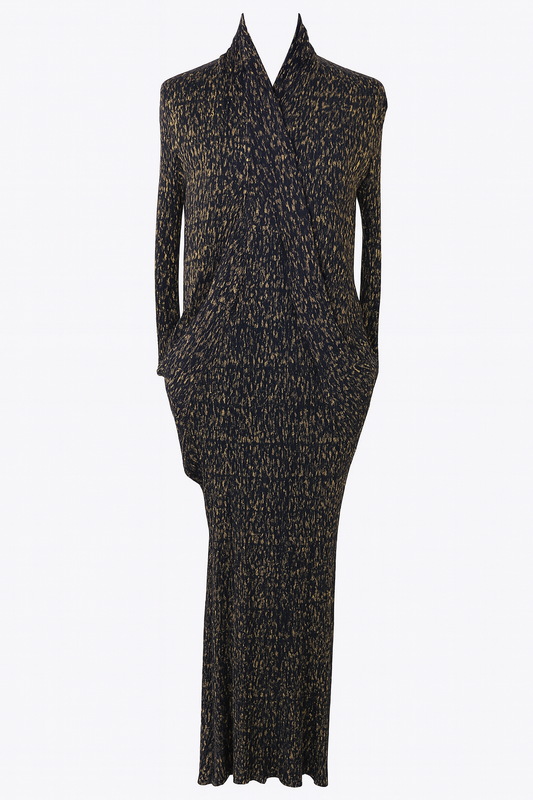 Black with Gold Fleck Plisse Dress
