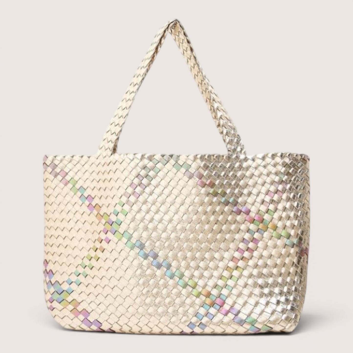 Large Gold Metallic Woven Tote with Removable Clutch Bag