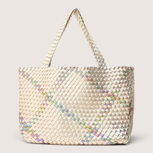 Large Gold Metallic Woven Tote with Removable Clutch Bag