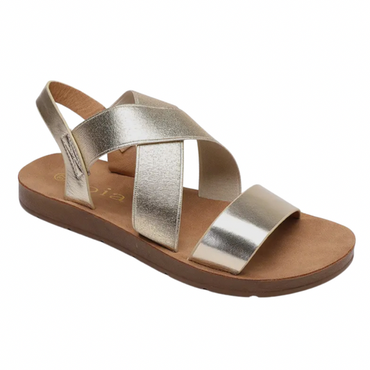 Gold Elastic Instep Flat Sandal