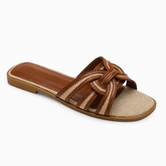 Tan Textile Mix Flat Sandals