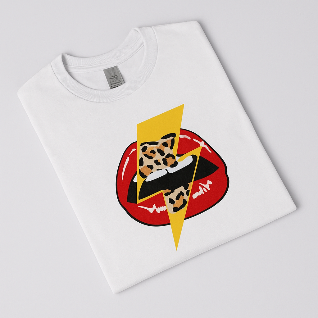 Lightning Lips Print T-Shirt White
