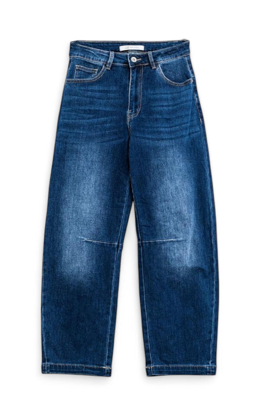 Dark Denim Barrel Leg Stretch Jeans