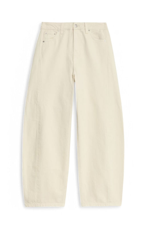 Beige Barrel Leg Stretch Jeans