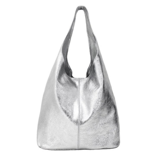 Silver Leather Hobo Bag