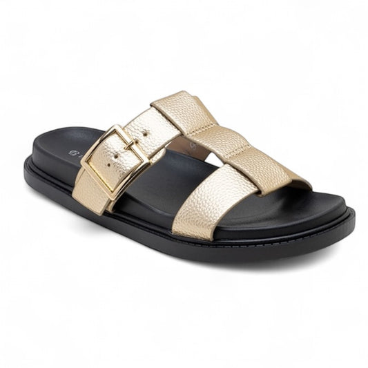 Gold Adjustable Buckle Footbed Sandal