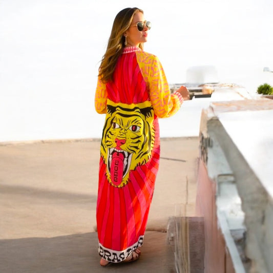 Colour Block Tiger Back Shirt Dress