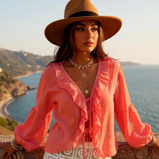 Coral Tie Front Blouse