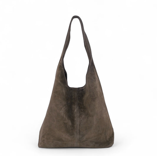 Khaki Suede Hobo Bag