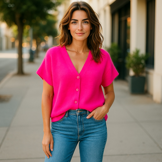 Pink Alpaca Mix Short Sleeve Cardigan