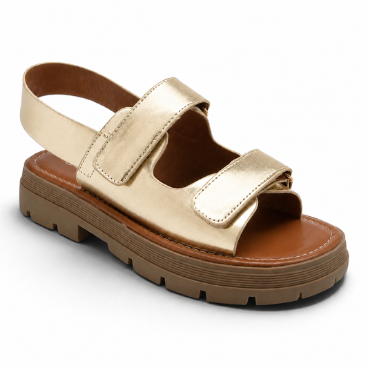 Gold Velcro Strap Chunky Sole Sandal