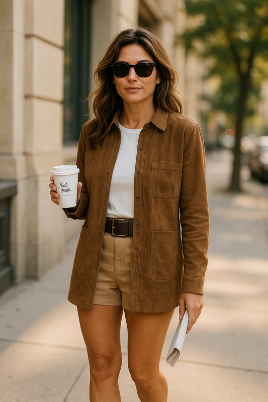 Brown Loose Collar Suedette Jacket
