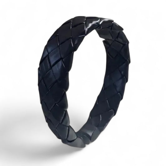 Black Woven Faux Leather Headband