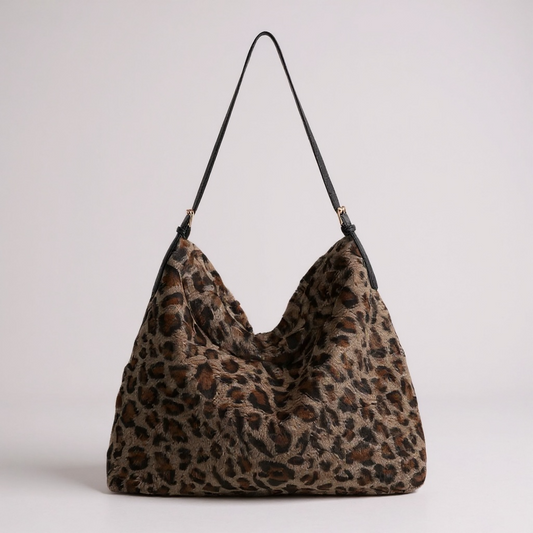 Leopard Print Faux Fur Hobo Bag