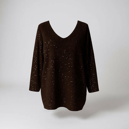 Brown Sequin Bow Back Top