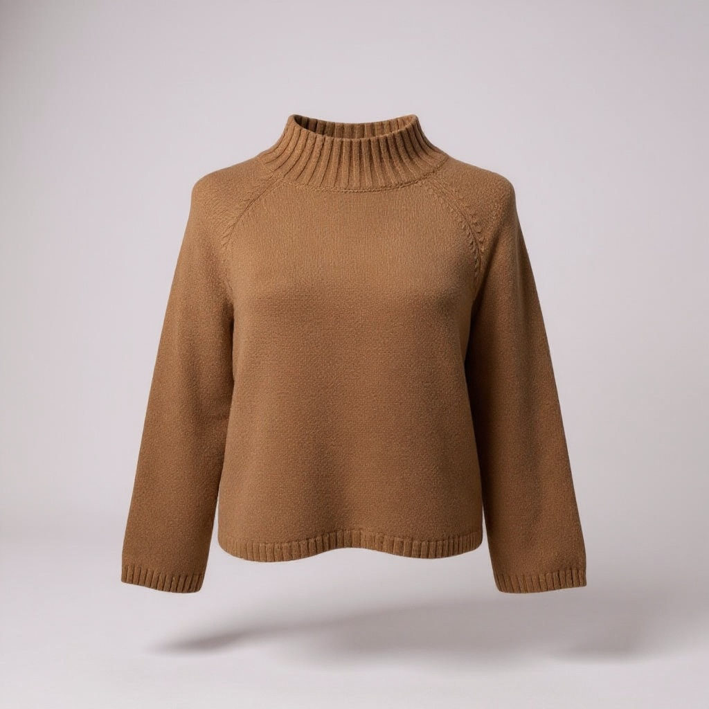 Camel Funnel Neck Flared Sleeve Jumper