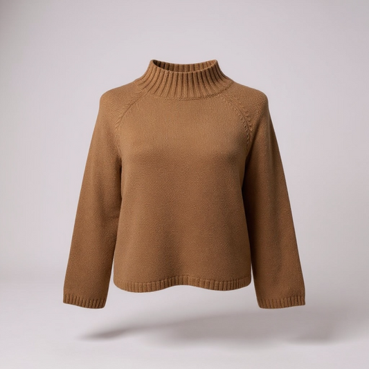 Camel Funnel Neck Flared Sleeve Jumper