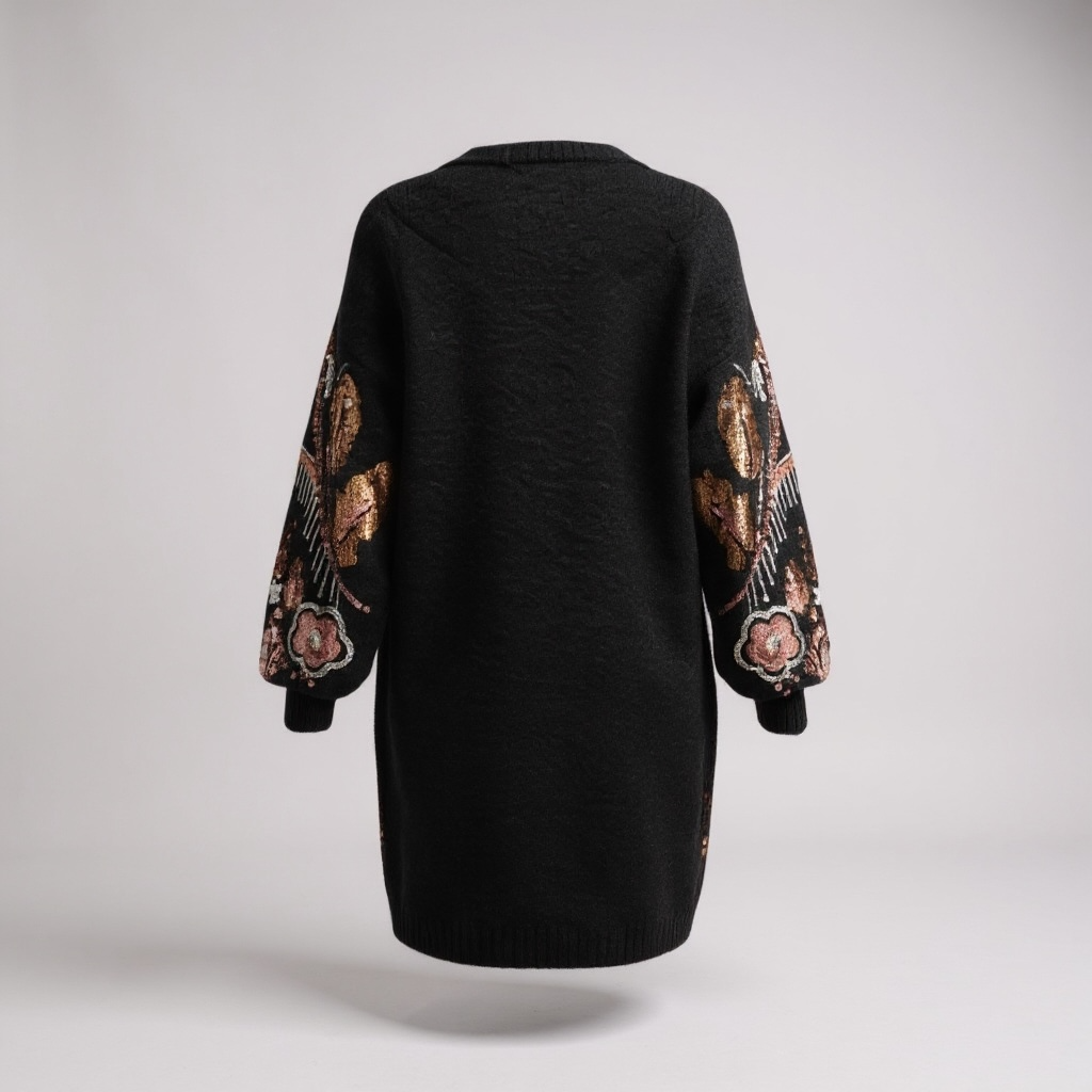 Floral Pattern Sequin Jumper Dress In Black