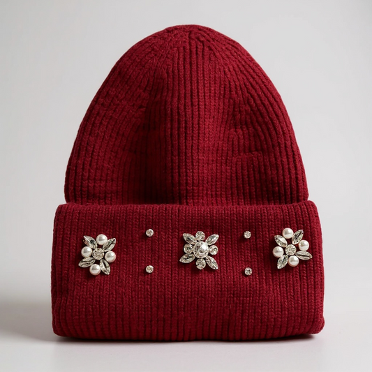 Burgundy Diamante Trim Hat