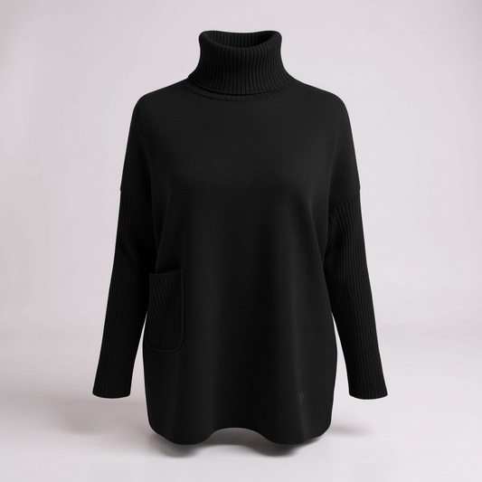 Black Ribbed Sleeve Roll Neck Jumper